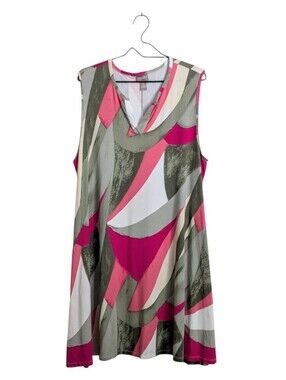 Chico's Gray Pink Abstract Print Tank Dress Size XXL Sleeveless Flowy Brunch